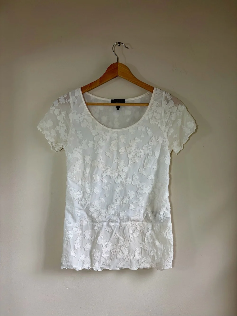 Rag & Bone White Ivory Lace Short Sleeve Casual Top Size Small Petite - Picture 3 of 7